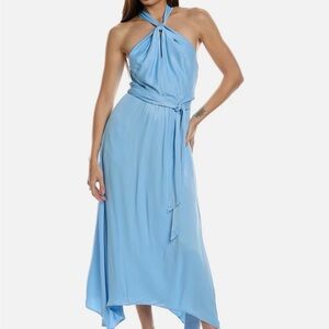Chic Asymmetrical Blue Halter Dress